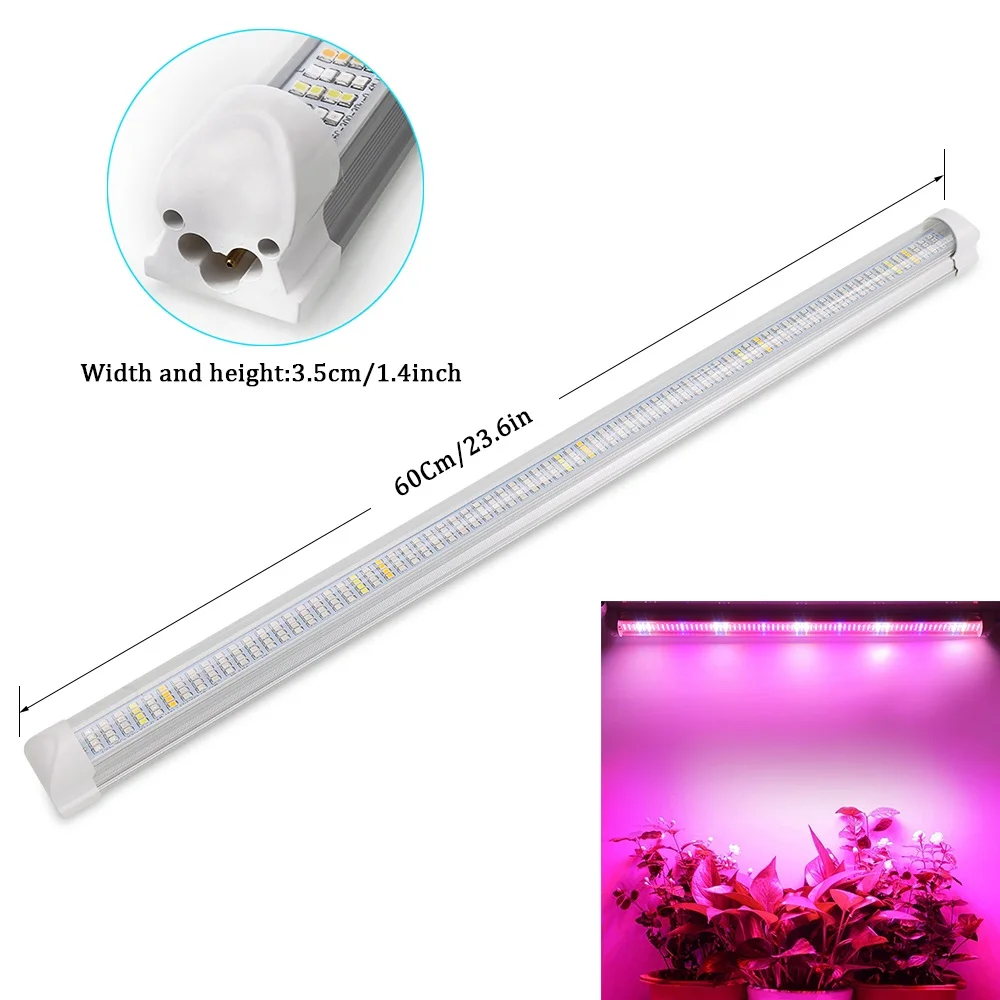 60cm T8 Tube Full Spectrum LED Grow Light Bar 30W 300LEDs Plant Growth Lamp Strip for Hydroponics Aquarium Flower Vegs Grow Tent