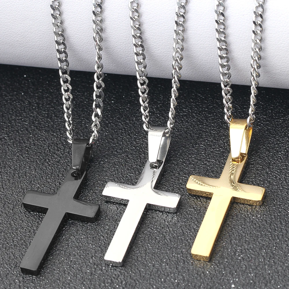 60cm Length Mens Cross Pendant Necklace Stainless Steel Link Chain Necklace Statement Jewelry