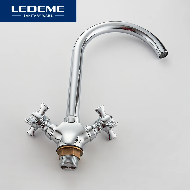 LEDEME Kitchen Faucet Chrome plated J Letter Design 360 Degree Rotation with Water Purification Features Double Handle L4311-2