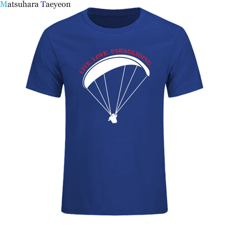 Summer Fashion Men Shirt quality cotton men t-shirt live love paragliding Short sleeve man t shirt tops Casual clothing