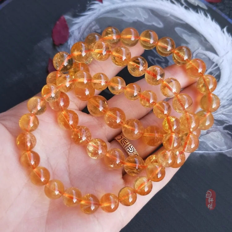 Exquisite Natural Yellow Crystal Jade Bangle Hand Carved Bead Bracelet Amulet Lucky 12 mm Bead