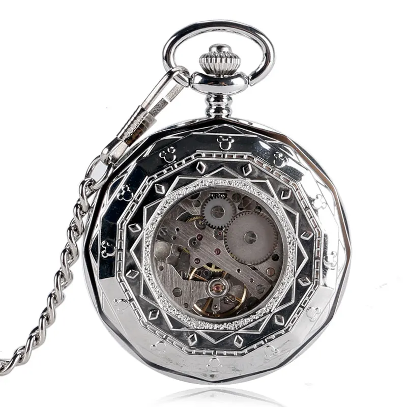 Reloj De bolsillo clásico para hombre y mujer, accesorio mecánico De plata, con cadena