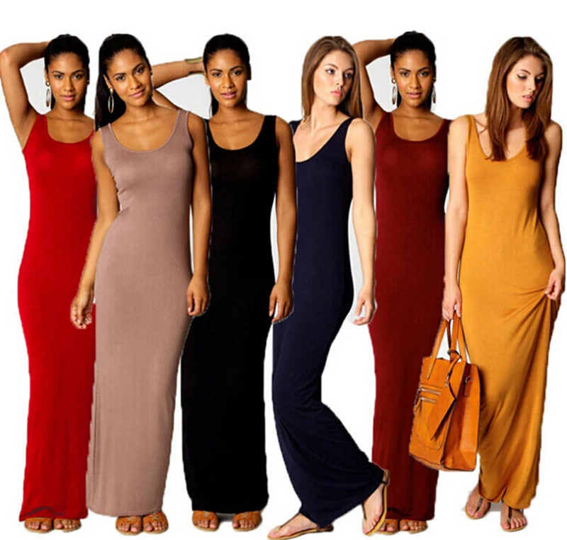 

Women Maxi Dress Sleeveless Tank Long Dress Summer Sexy Casual Bodycon Beach Dresses vestido mujer Casual Sundress Tops