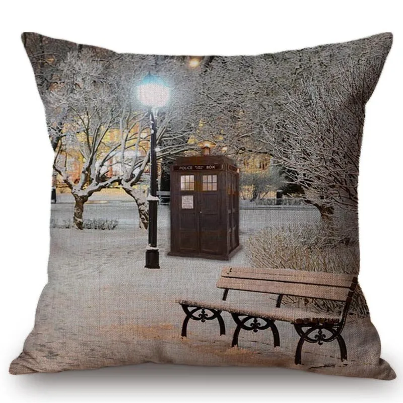 Autumn Vintage Telephone Booth Natural Oil Painting Landscape Cushion Cover Nordic Home Decoration Sofa Chair Throw Pillow Cover