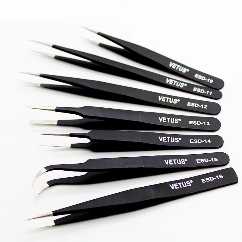Imagem -04 - Novfix-conjunto de Pinças de Precisão em Peças Kit de Ferramentas Esd Segura Anti-estática Pinça Reta Curvada para Trabalho Bga Aço Inoxidável