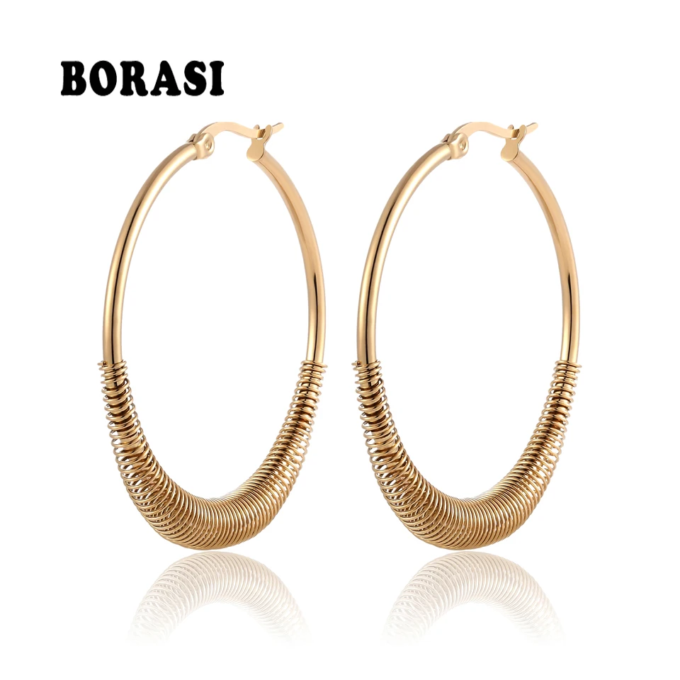 BORASI Collar Circle Round Big Earring Gold Color Stainless Steel Hyperbole Women Large Dangle Earrings For Women Party Gift