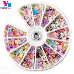 1200pcs Mixed 3D Nail Art Decorations Tips Glitters Flower Star Heart Rhinestones Slice Nail Tools Manicure+Wheel