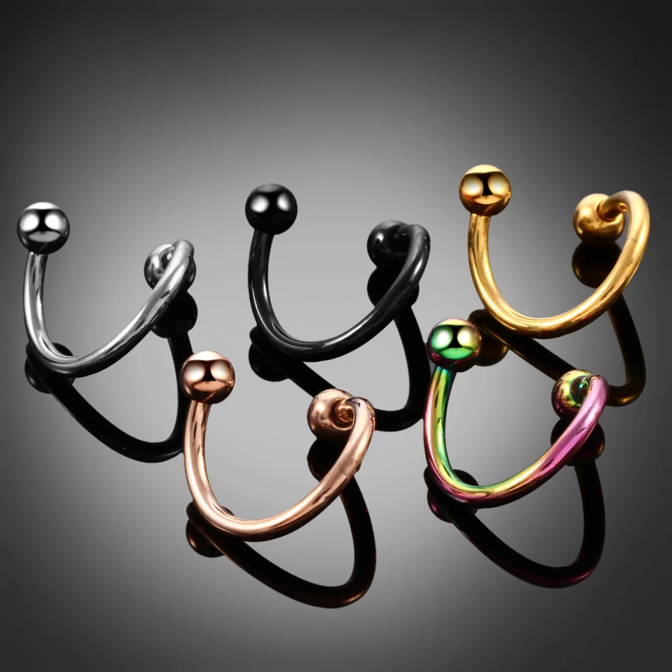 1Pc Titanium Sexy Nostril Piercings Fake Septum Nose Ring Tragus Conch Daith Curved Barbell Industrial Nipple Tongue Piercings