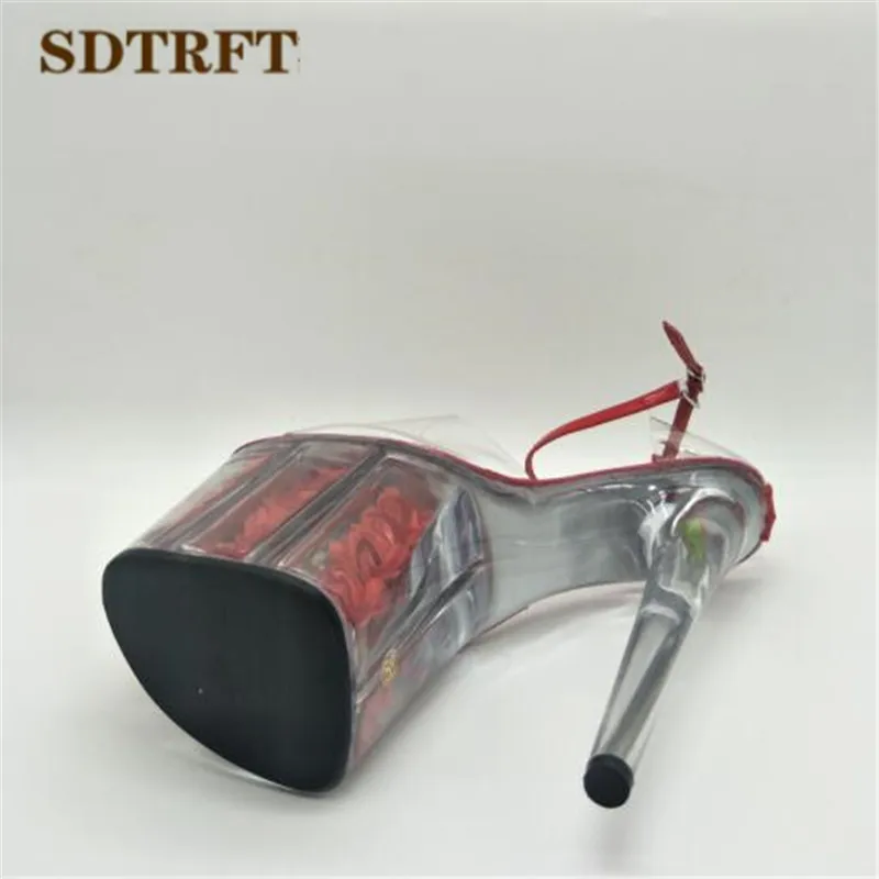 SDTRFT shoes woman Plus:35-45 46 Summer new ladies crystal Flower platforms Sandals 20cm thin high heels sexy wedding pumps