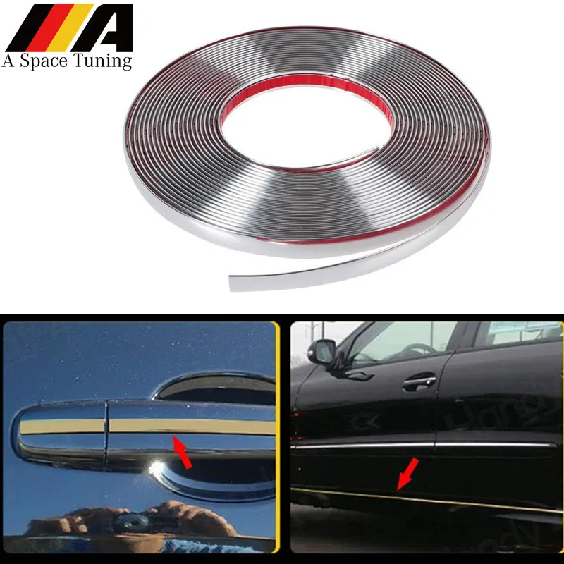 5M Auto Chrome Styling Decoratie Moulding Trim Strip Tape Auto DIY Body Bumper Bescherm Sticker 6mm 8mm 10mm 12mm 15mm 20mm 30mm