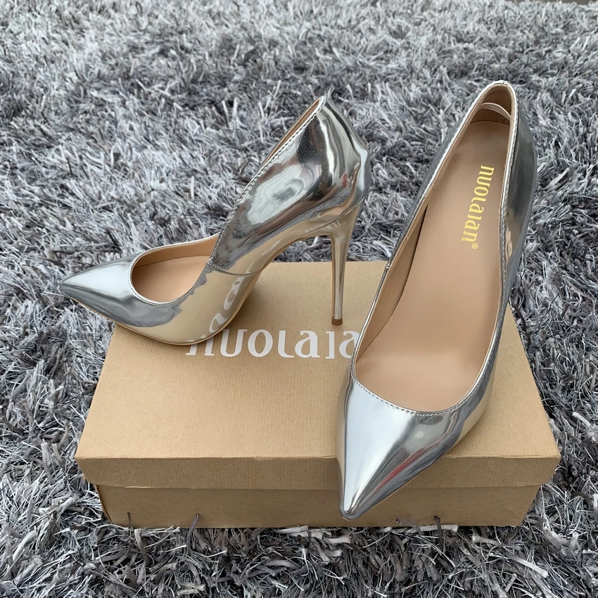 Solid Silver Women Pointy Toe High Heels 8/10/12cm Fashion Slip On Stilettos Ladies Formal Dress Shoes Customize Pumps