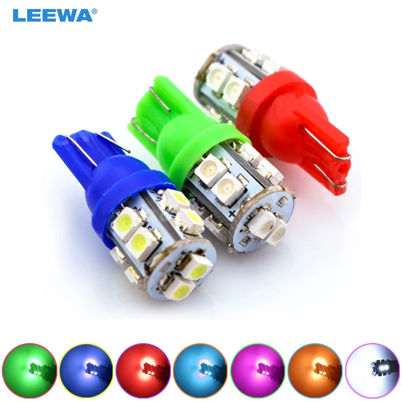 LEEWA 5pcs Bright T10 Wedge 168 194 W5W Car LED Light Bulbs 1210 10SMD 12V 7 Colors  White,Red,Yellow,Green,Blue,Pink,Ice blue