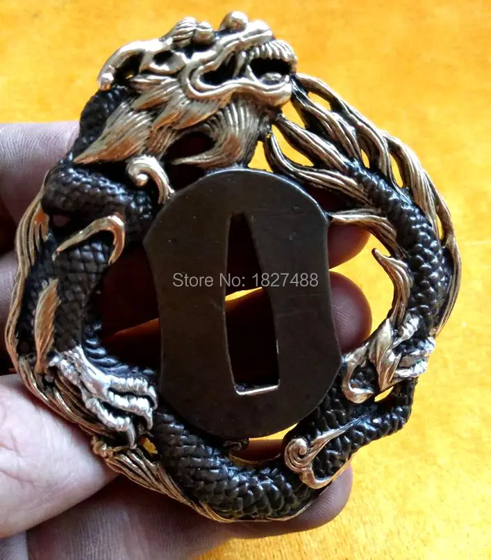 Imagem -05 - Quallty Espada Acessório Cobre Guarda Mão Tsuba para Espada Japonesa Samurai Katana ou Wakizashi com Design de Dragão Dourado Alta