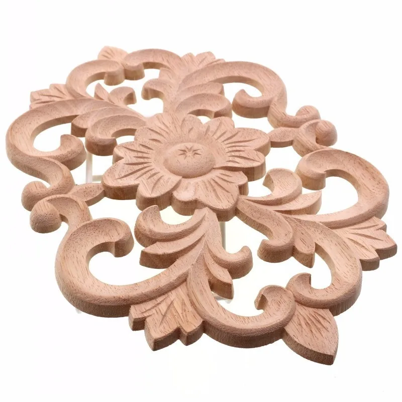 RUNBAZEF Woodcarving Furniture Decoration Style SolidWood Round Applique Door Heart Decorative Flower Funko Pop Artesanato Craft