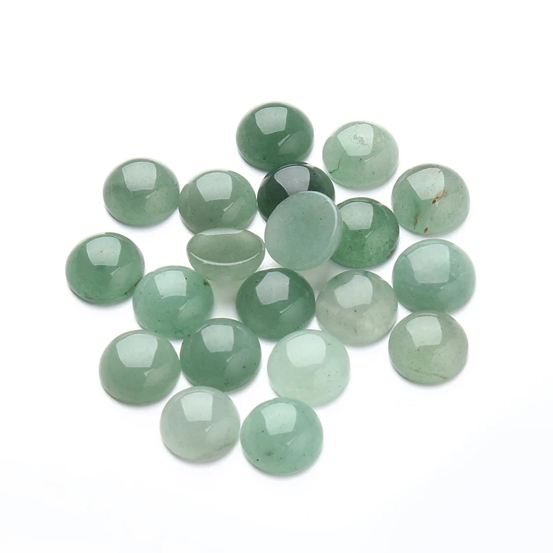 Natural Stone Beads 6 8 10 12mm Flat Back CAB Cabochon Stone Bead for Jewelry Making Round Bulk Opal Green Aventurine 10pcs/ot