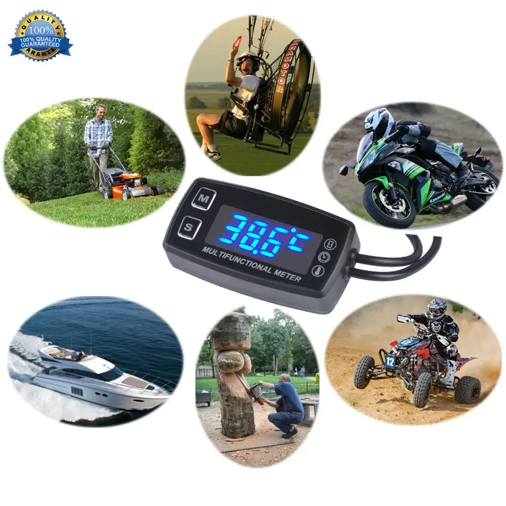 

LED Tach/Hour Meter Thermometer Temperature Meter for Motorcycle Gasoline Marine Outboard Paramotor Trimmer Cultivator Tiller