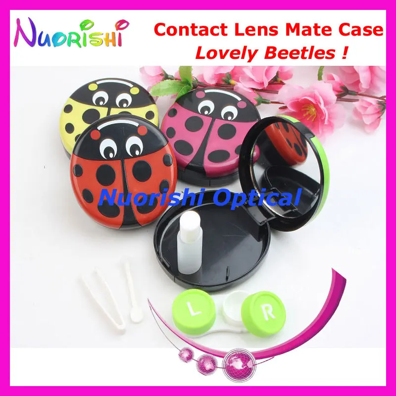 10pcs Lovely Beetles design Contact Lens Case with Mirror C524 contact lens mate box Free Shipping