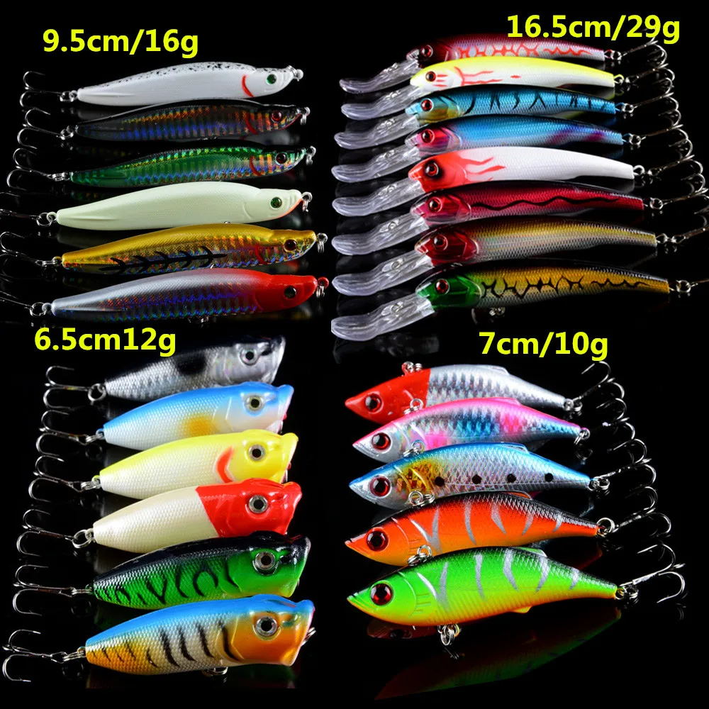 LINGYUE 25pcs/Lot Mix Fishing Lures Minoow/VIB/Popper Good Quality  Hard Baits Fish Lead Crankbait Fishing Wobbler Tackle Pesca