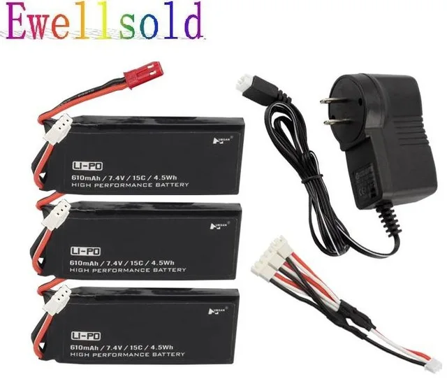 

3pcs x 7.4V 610mAh Li-po battery+ 3 in 1 wall charger for H502S H502E RC drone RC quadcopter 4pcs/lot