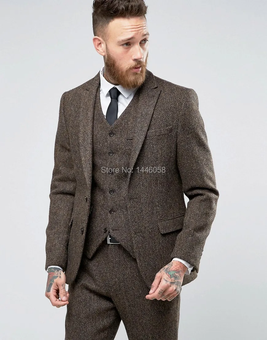 

2024 New Custom Made Costume Homme Ternos Slim Fit Winter 3 Piece Men Suits Business Groom Tuxedos Wedding Tweed Suit