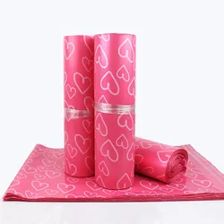 10Pcs Self-adhesive Post Mailing Envelope Pouches Pink Heart-shaped Watertight Clothes Storage Bag Size 28*38+4cm