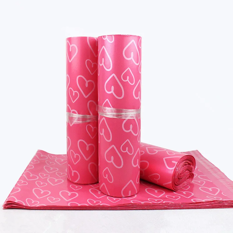 10Pcs Self-adhesive Post Mailing Envelope Pouches Pink Heart-shaped  Watertight Clothes Storage Bag Size 28*38+4cm