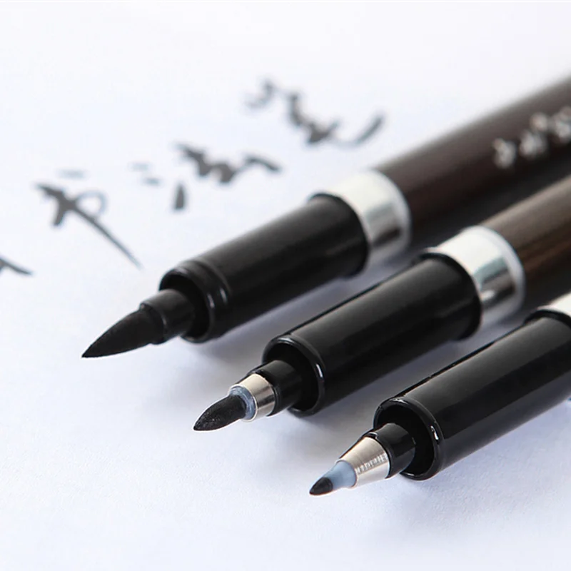 3 Pcs / Lot Calligraphy Pen For Signature Chinese Words Learning Japan Material Brush Art Marker Pens Stationery School Supplies