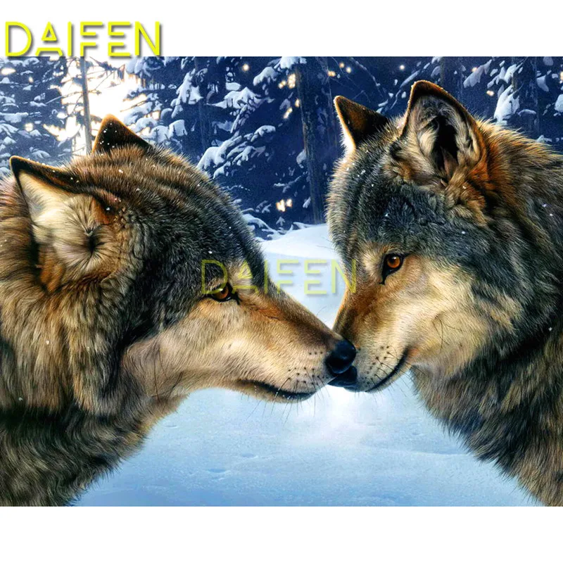 Full Square Diamond painting Cross stitch love kissing wolves snow trees 5D DIY Diamond embroidery Full Round Diamond mosaic