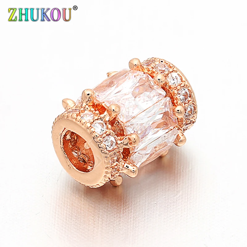 7*9mm Brass Cubic Zirconia Clear Princess-cut Beads DIY Jewelry Bracelet Necklace Making, Hole: 2.7mm, Model: VZ94