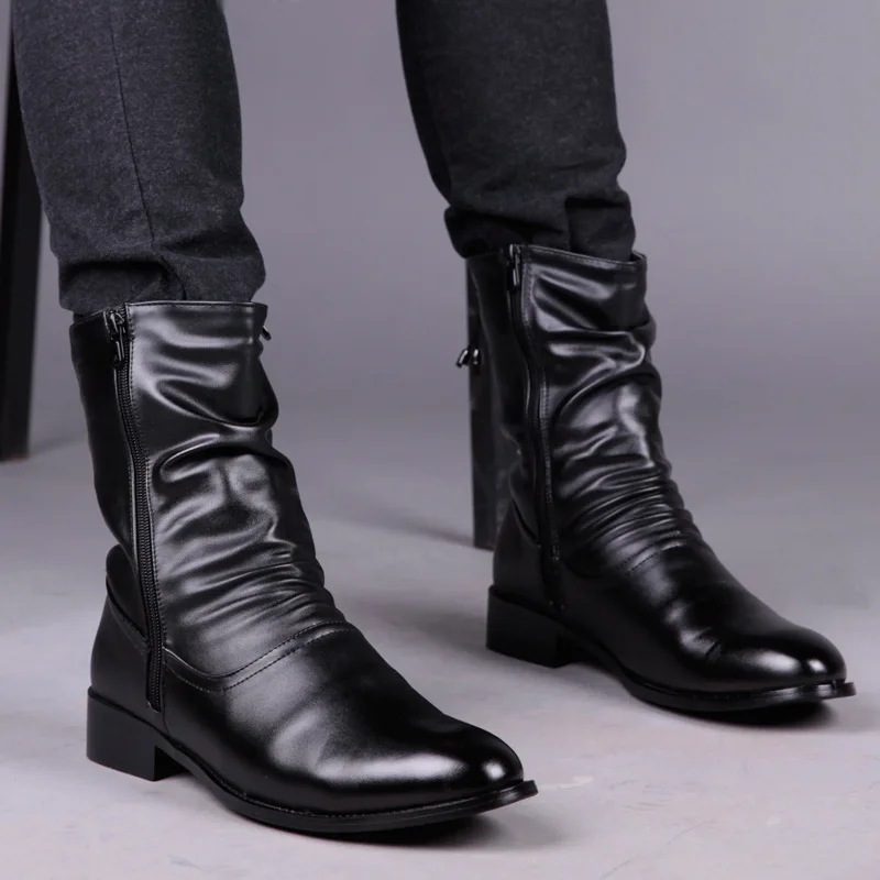 England style mens boots black tide casual shoes party prom dresses cowboy soft leather boot spring autumn high botas masculinas