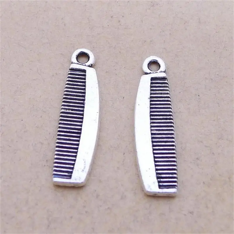 BULK 30 Zinc Alloy Stylist Hairdresser Theme Comb Charms for Bracelet DIY Jewelry Making Antique Silver Plated Metal 7*26mm 1.2g