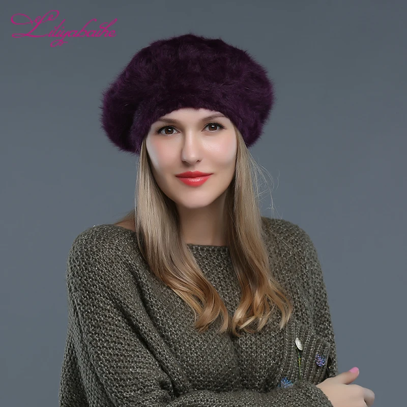 LILIYABAIHE Classic style Women hat angora Solid Color Beret Soft Loose and comfortable high quality hat Suitable for any age