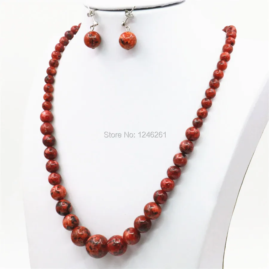 6-14mm Accessories Red Epidote Beads Lucky Stones Tower Necklace Chain Earbob Earrings Sets Women Gifts Jewelry Natural Stone