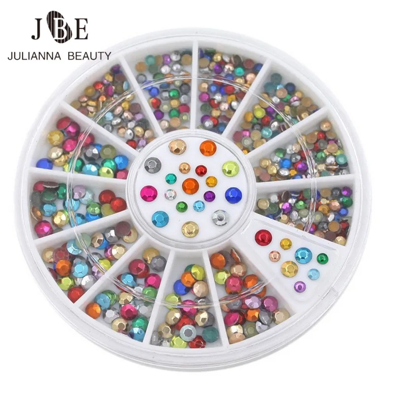 3 Boxes/Lot 200 pcs 3D 2mm/3mm Round Nail Art Sticker Gems Nail Rhinestones Deco Glitters Beautiful Wheel Nail Art Decoration