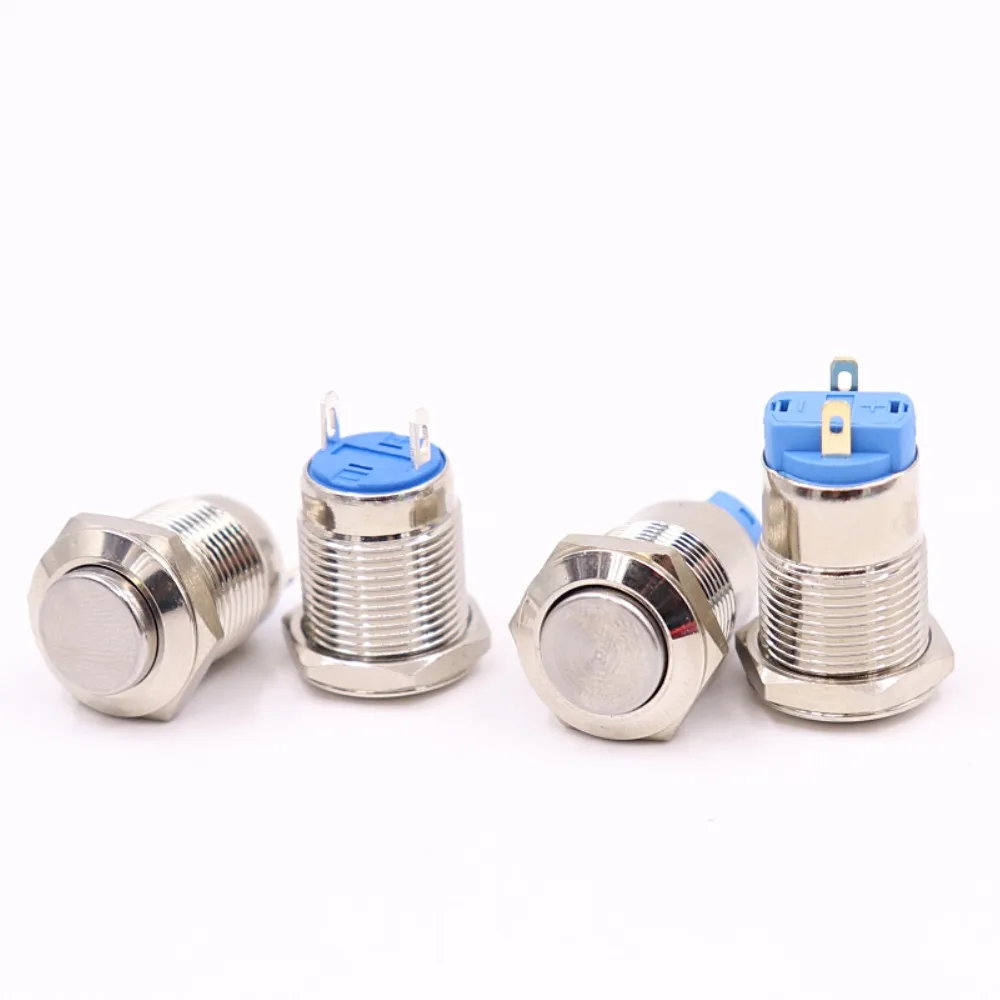 

12mm metal push button waterproof nickel plated brass switch high head Round shape momentary self reset 1NO