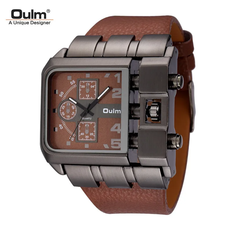 Oulm 3364 Men\'s Wrist Watches Luxury Brand Quartz Watch Men Square Dial Casual Leather Strap Male Military Antique Clock