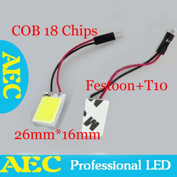 

HK Post free Car Dome Panel 3W COB Chip 18 Chips LED SMD Interior Light T10 + Festoon 2Adapter Interior lights DC 12V Wholesale