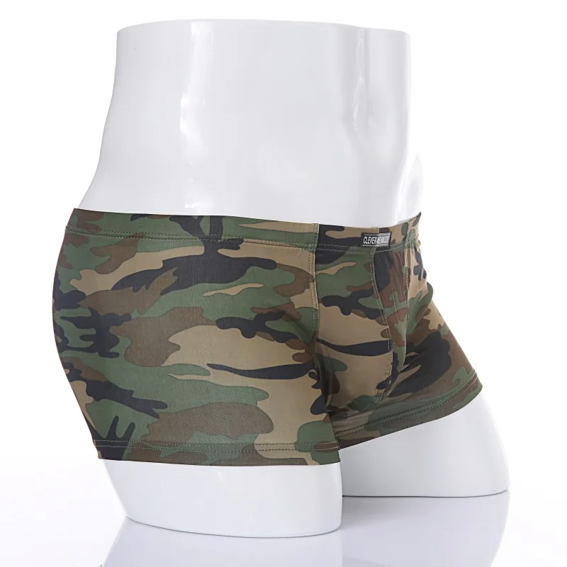 CLEVER-MENMODE Men Low Rise Shorts Boxer Sexy Men's Soft Underwear Camouflage Boxers Trunks Underpants Lingerie Stretch homem