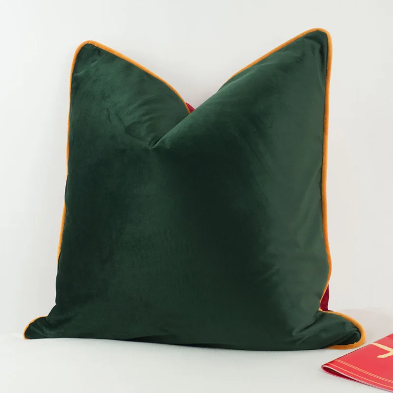 3 Colors Stitching Velvet Cushion Cover Green Red Yellow Blue Gray Piping Sofa Chair Pillow Case No Balling-up Without Stuffing