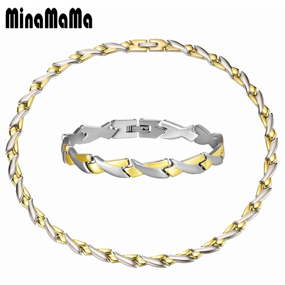 Personality Chunky Chain Stainless Steel Jewelry Sets For Women Male Chain Bracelet Necklace Sets