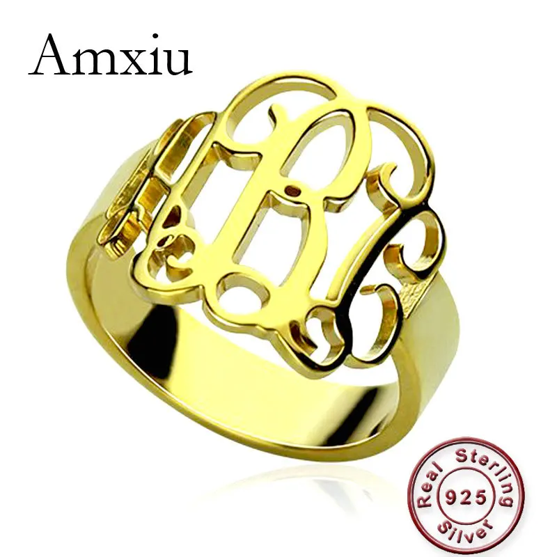 

Amxiu Custom Name Ring Engrave Initials Monogram Rings 100% 925 Sterling Silver Large Rings For Women Men Gift Fashion Jewelry