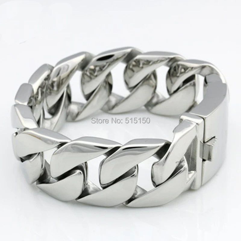 

Wholesale Jewelry Heavy 26MM 316L Stainless Steel Boy's Curb Cuban Bracelet Silver Color mens boys bracelet