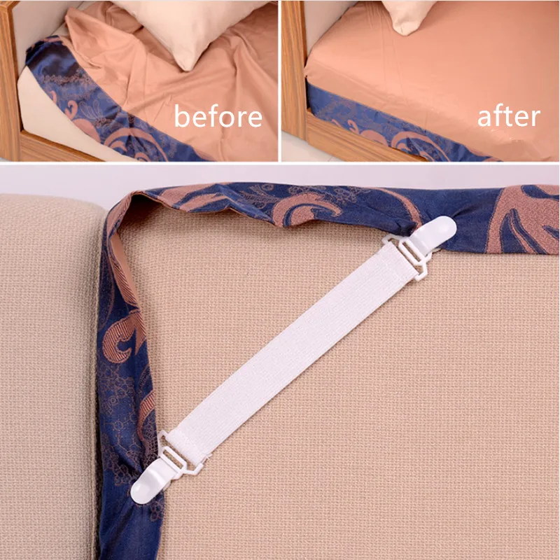 4PCS Bed Sheet Fasteners Elastic Grippers Clip Holder Bedding Buckle Holder Clamp House Bedroom Supplies White