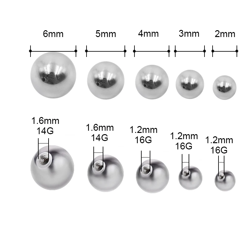 5pcs 2 3 4 5 6 8mm Stainless Steel Screw Piercing Ball Body Jewelry Piercing Parts 14/16G Lip Eyebrow Tongue Belly Navel Ring