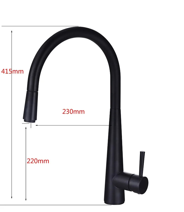 Matte Black All brass kitchen faucet pull down Mixer faucet with double mode spray