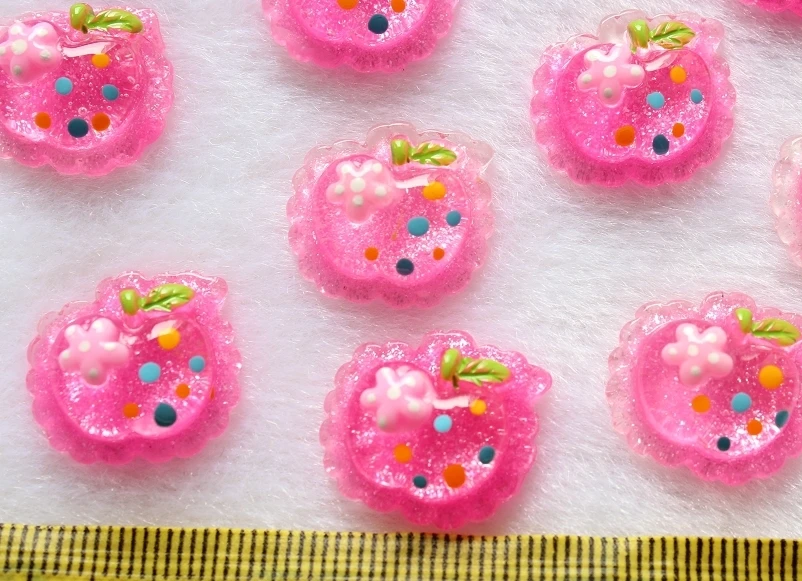 

250pcs Resin Flatback Cute glitter polka dots pink apple Cabs -DIY scrapbook, hair bow CUTE SWEET KITSCH CHIC RETRO