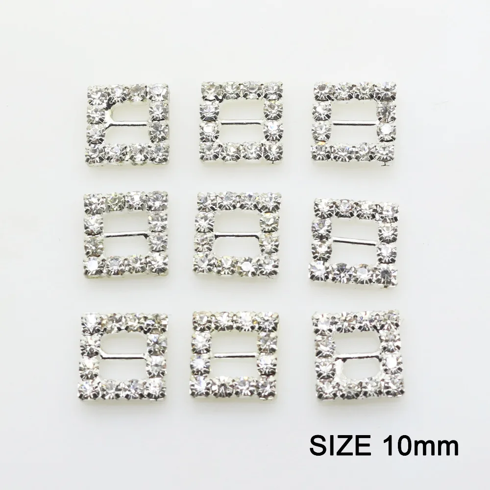 Small Buckles 10Pcs/Lot Metal 10mm Rhinestone Buckle Sliders For Bags Clear Crystal Ribbon Buckles For Wedding Decoration