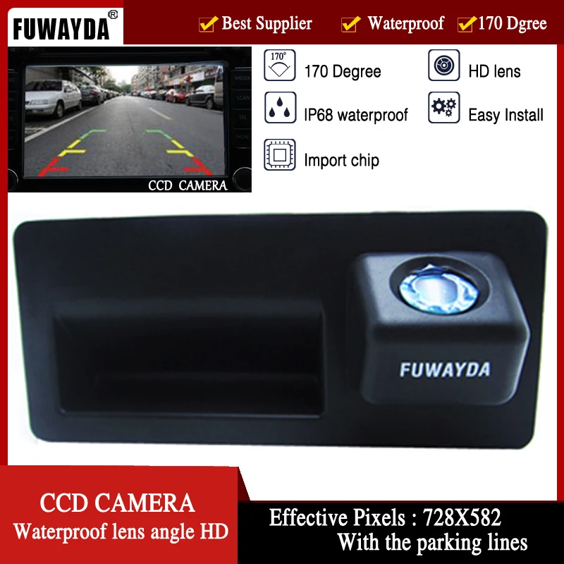 

FUWAYDA Car Trunk Handle Color HD CCD Car rear view camera Parking Reversing for Audi A4 A6 A8L S5 Q3 Q5 WATERPROOF
