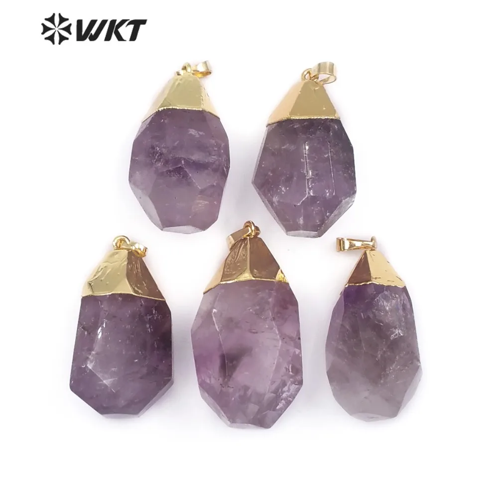 

WT-P1440 Natural Purple Stone Pendant With golden Color Pendant Irregular Shape Cute And Romantic Style Suitable For Women