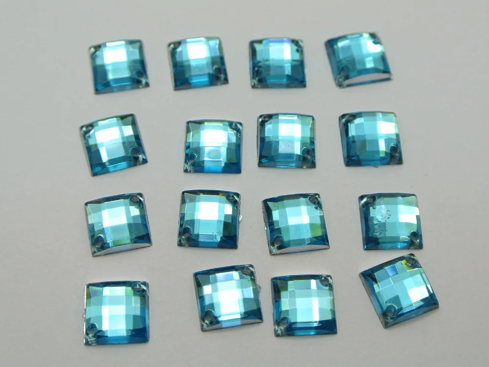 200 Blue Flatback Acrylic Square Rhinestone Button 8mm Sew on bead